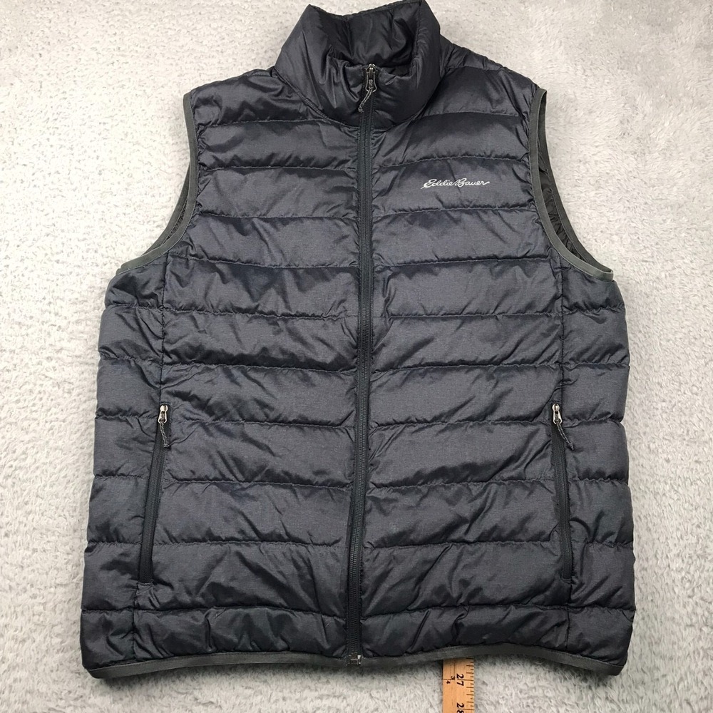 Eddie Bauer Vest Mens M Black/Gray EB650 Down Insulated Lightweight Puffer Coat